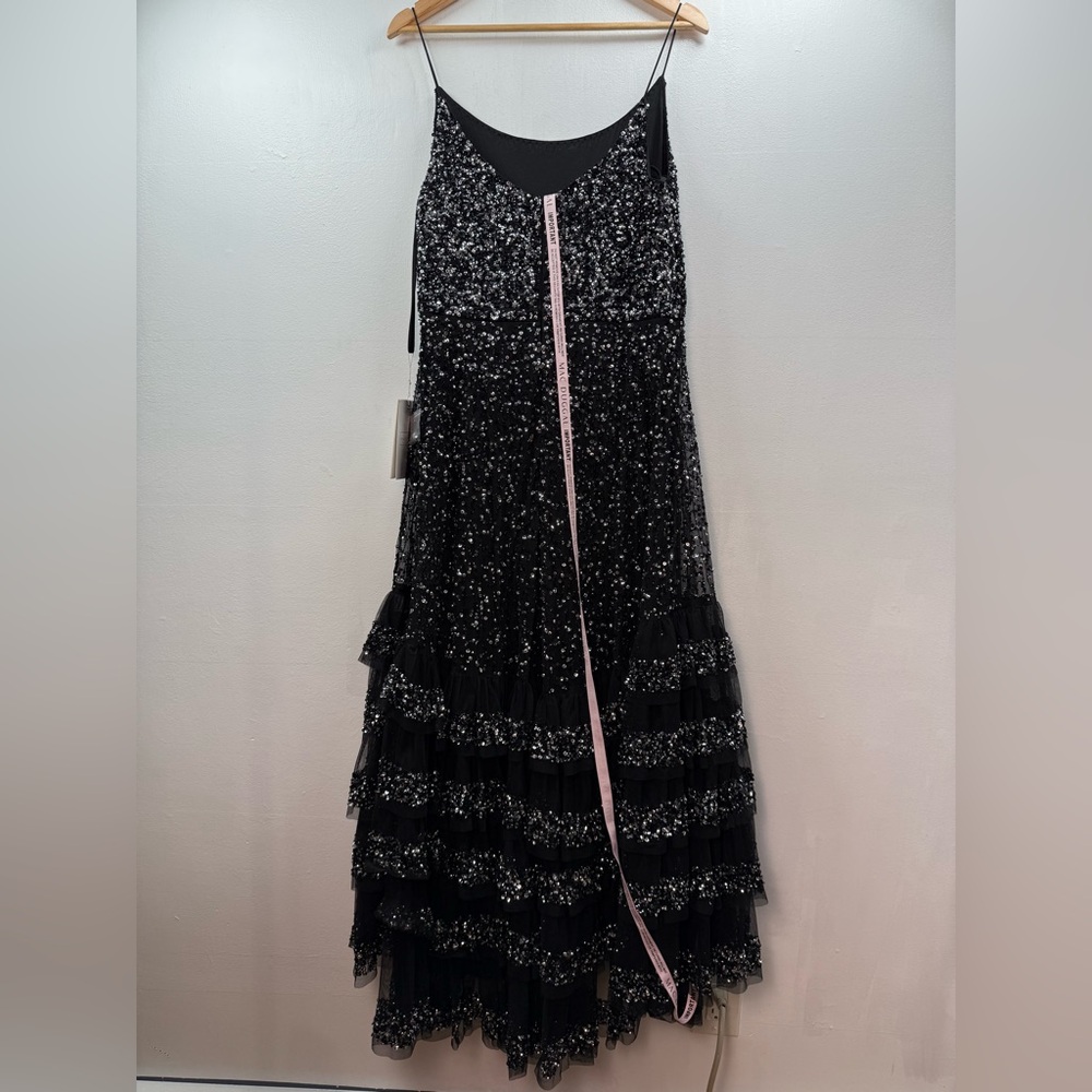 MAC DUGGAL Black Embellished Scoop Neck Tiered Gown Size 12 New - Picture 5 of 12